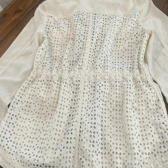 Lucky Brand Linen Eyelet Ivory Military Jacket Sz Medium 10% Cotton 100% linen - Picture 13 of 16